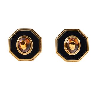 18k Gold Citrine Onyx Earrings