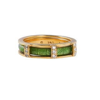 Hidalgo 18k Gold Green Enamel Diamond Band Ring