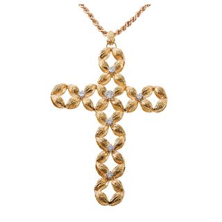 18k Gold Diamond Large Cross Pendant Necklace 