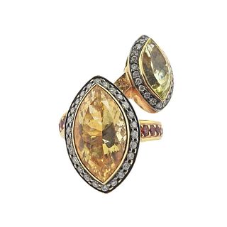 Zorab Gold Spessartite Garnet Citrine Diamond Cocktail Ring