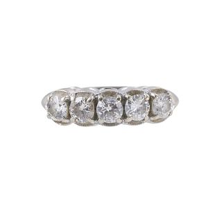 Midcentury 14k Gold Diamond Five Stone Ring