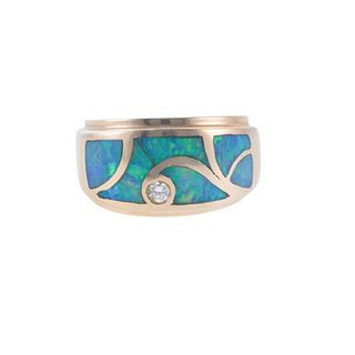 Opal Inlay Diamond Gold Ring