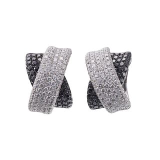 18k Gold Black White Diamond Crossover Earrings