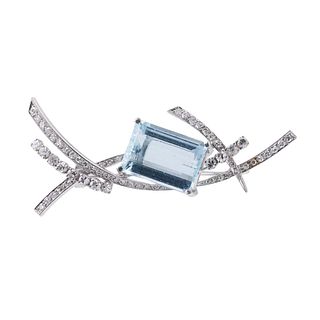 Aquamarine Diamond Platinum Brooch Pin