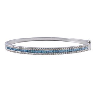14k Gold Teal Blue Fancy Diamond Bangle Bracelet