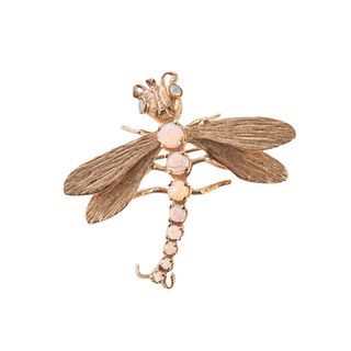 Opal Dragonfly Gold Brooch Pin