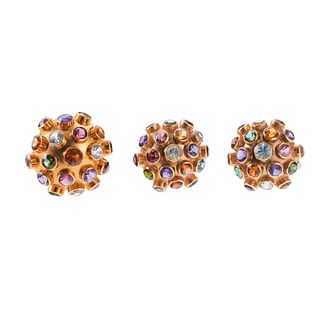Multi Gemstone Sputnik Gold Cocktail Ring Earrings Set