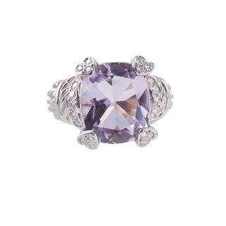 Judith Ripka Purple Quartz Diamond Gold Ring