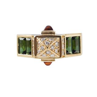 18k Gold Diamond Citrine Tourmaline Ring