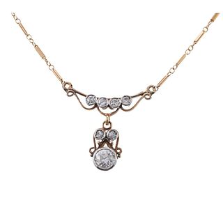 Antique Art Deco 14k Gold Diamond Pendant Necklace