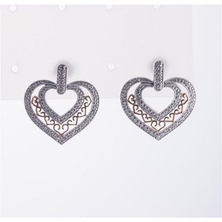 Two Tone Gold Diamond Heart Earrings