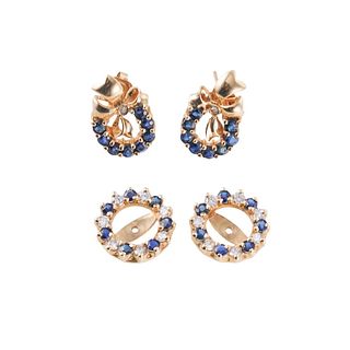 14k Gold Diamond Sapphire Earrings Jackets Lot of 2 Pairs