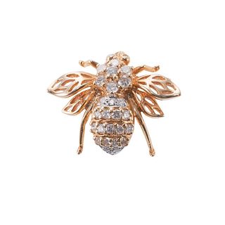 14k Gold Diamond Bee Insect Brooch Pin