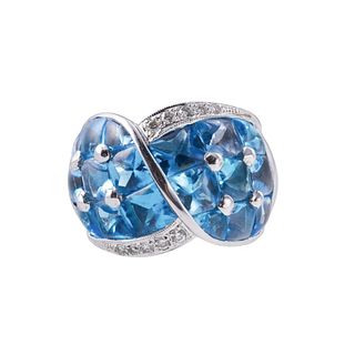 Blue Topaz Diamond White Gold Dome Ring