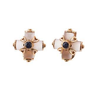 Lalaounis Yellow Gold Rock Crystal Sapphire Earrings