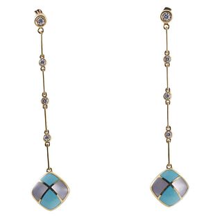 Asch Grossbardt MOP Turquoise Inlay Diamond Gold Earrings