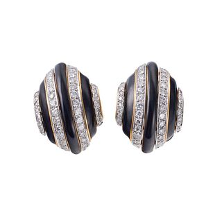 18k Gold Diamond Enamel Earrings