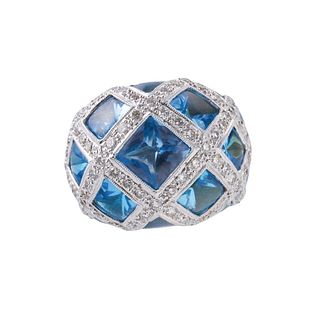 Diamond Blue Topaz White Gold Dome Ring