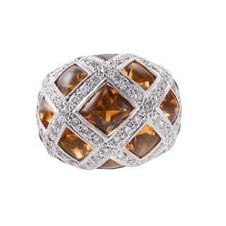 18k Gold Diamond Citrine Dome Ring