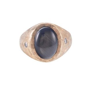 Black Sapphire Cabochon Diamond Gold Ring