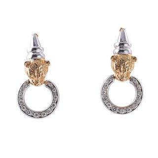 14k Gold Diamond Panther Door Knocker Earrings