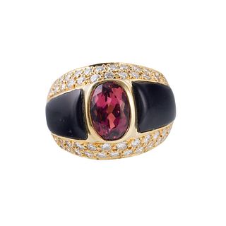 Tourmaline Diamond Onyx Gold Ring