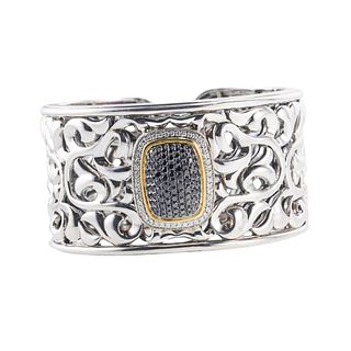 Charles Krypell Silver 18k Gold Diamond Wide Cuff Bracelet
