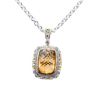 Charles Krypell Silver 18k Gold Diamond Citrine Pendant Necklace
