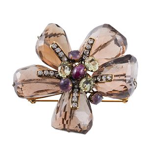 Iradj Moini Multi Gemstone Flower Brooch Pin