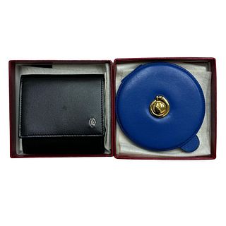Cartier Panthere Blue Leather Compact Mirror Case Coin Purse