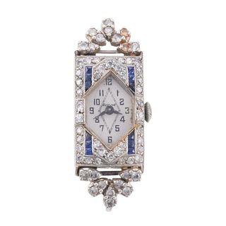 Glycine Art Deco Platinum Diamond Sapphire Watch 