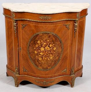 MARBLE TOP MARQUETRY CABINET