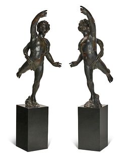 Monumental Pair of French Patinated Bronze Models of Putti