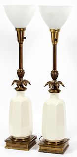 LENOX PORCELAIN AND BRASS TABLE LAMPS. PAIR