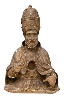 Spanish/Italian Colonial Carved Pope Bust