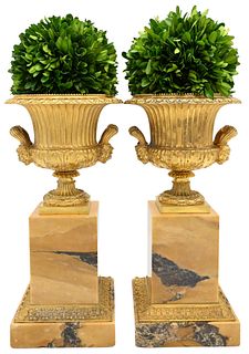 Pair of Gilt Bronze and Sienna Marble Urns