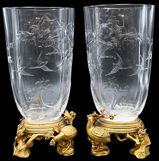 Pair of French Rock Crystal Gilt Bronze Mounted Vases