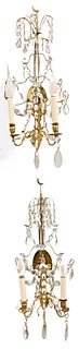 Pair of Swedish or Russian Neoclassical Cut Glass and Gilt Bronze Sconces