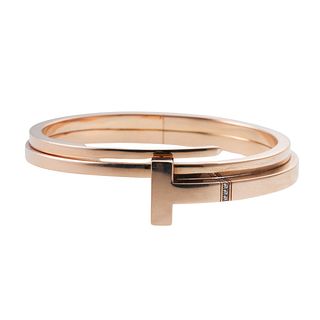 Tiffany & Co 18k Gold T Diamond Square Double Wrap Cuff Bracelet