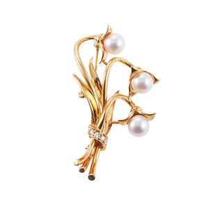 Tiffany & Co 18k Gold Pearl Diamond Brooch