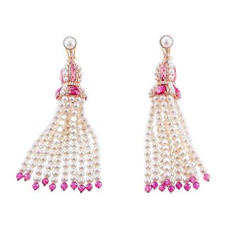 Casa Reale 18k Gold Diamond Pearl Tassel Earrings