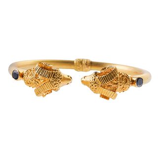 Lalaounis Gold Double Ram's Head Sapphre Ruby Cuff Bracelet