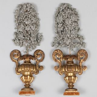 Pair of Beaded and Giltwood Topiary Decorations 