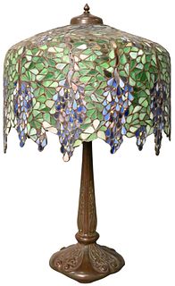 Leaded and Stained Wisteria Design Glass Table Lamp