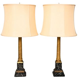 Pair of Gilt Bronze and Faux Marble Painted Wood Models of Column Lamps