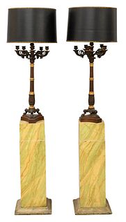 Pair of Empire Patinated and Gilt-Bronze Candelabras