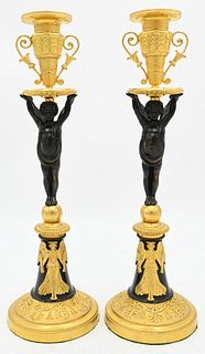 Pair of Gilt Bronze Figural Candlesticks