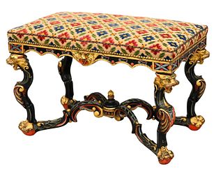 Painted and Parcel Gilt "Dragon" Motif Scroll Bench