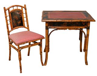 Victorian Bamboo Writing Table and Chair