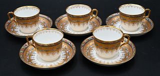 Set of Five Kuznetsov Russian Porcelain Cups with Saucers